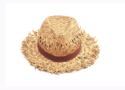 Antique   straw hat, white background