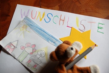 Wunschliste und Kinderzeichnung