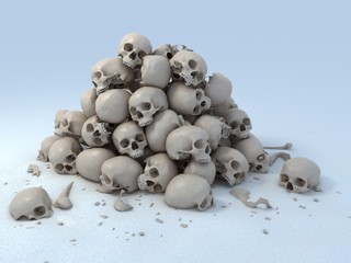 pile of skulls 3d illustration