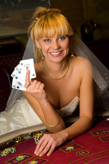 happy bride in a casino