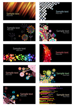 Set of different colorful business cards on black background
