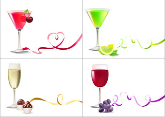 Four different backgrounds with different drinks and ribbons