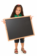 Hispanic Girl with Blank Blackboard