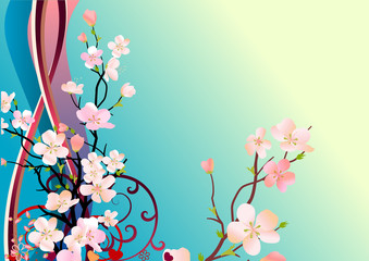 Obraz na płótnie Canvas Floral greeting card with blossoming tree