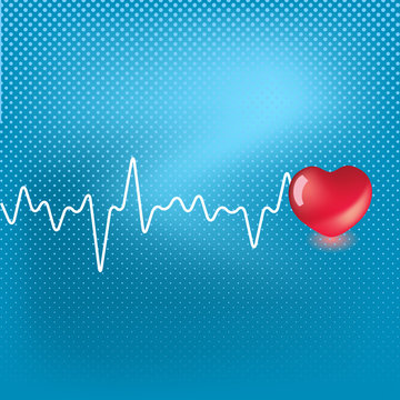 Heart and heartbeat symbol on blue background