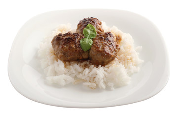 meatballs with rice and basil