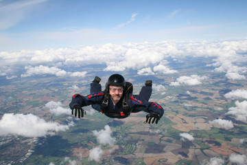 Close-up of skydiver in freefall