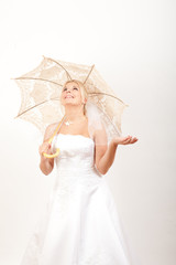 beautiful bride in white wedding dress