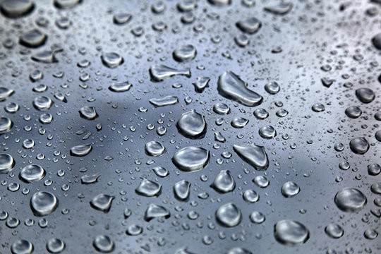 Rain Drops On Car Body, Shallow Focus