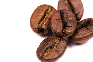macro shot of coffe bens, isolated on white