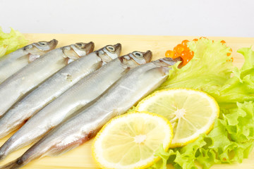 some smelts isolated on white background
