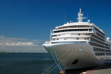 The passenger ship is moored in port