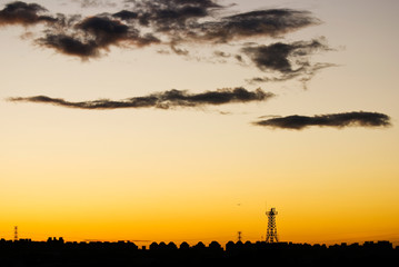 cell phone station and city skyline