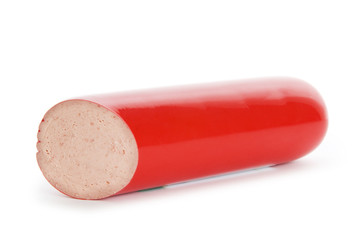 Smoked sausage isolated on the white background