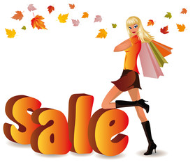 Autumn shopping girl, vector