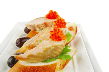 red salmon on baguette