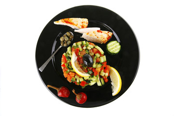 grille chicken meat chunks on black