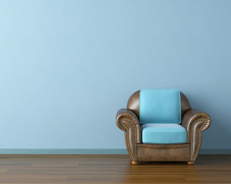 blue interior with couch