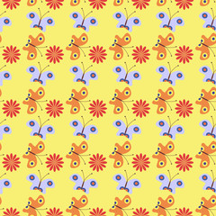 seamless background with butterfly and flowers