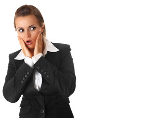 surprised modern business woman isolated on white