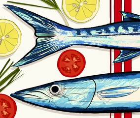 Acrylic prints Art Studio fish cooking preparation