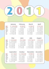 2011 calendar in pastel colors