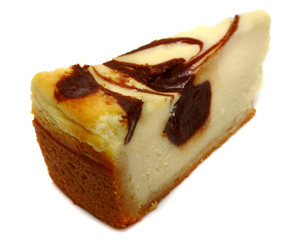 Gourmet slice of cheesecake on the white background