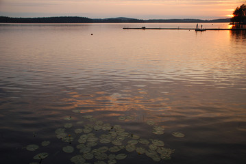 Sunset at beutiful lake Kuuhankavesi in Central Finland