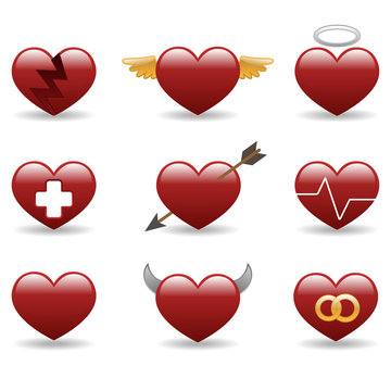 Heart glossy icon set