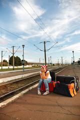 Young girl in train station