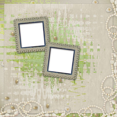 Grunge frame with beautiful necklace and beads