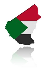 Sudan map flag 3d render with reflection illustration