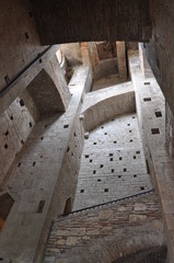 todi, interno e scala della torre di san fortunato