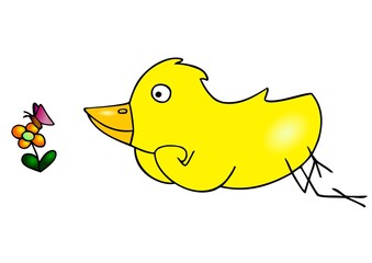 Comic: bird and butterfly on white background