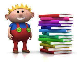 boy wit stack of books