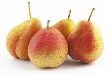 Four pears on white background