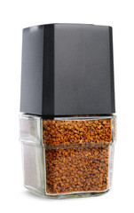 Instant coffee in glass pot without labels