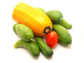 Tomatoes, vegetable marrow and cucumbers
