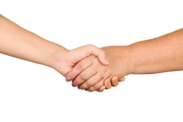 Closeup of business people shaking hands against