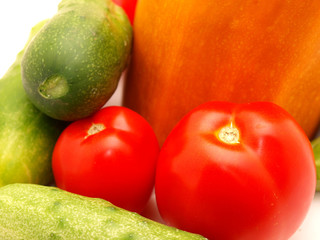 Tomatoes, vegetable marrow and cucumbers