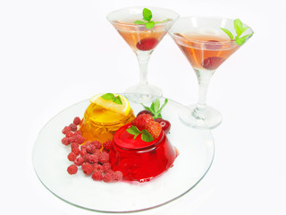 jelly fruit dessert and alcohol cocktails