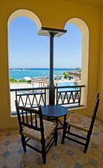 Sea view from a hotel room balcony