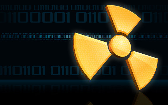 Radioactive symbol on binary code background