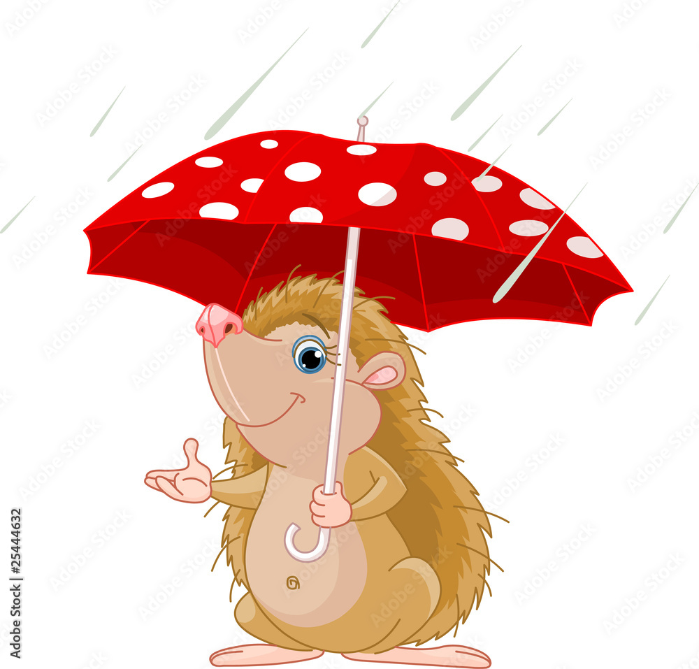 Poster hedgehog under umbrella presenting