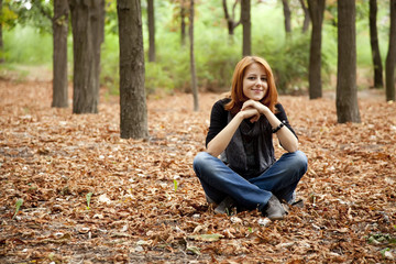 Beautiful red-haired girl in autumn park