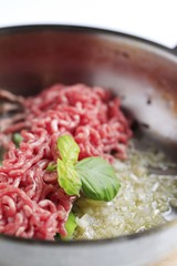 Minced meat in a saucepan