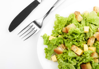 Close-up of salad on white plate