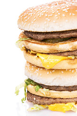 Cheeseburger isolated on white background.