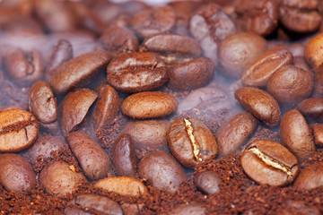 coffee beans with smoke