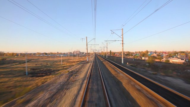 camera moving on rails past country